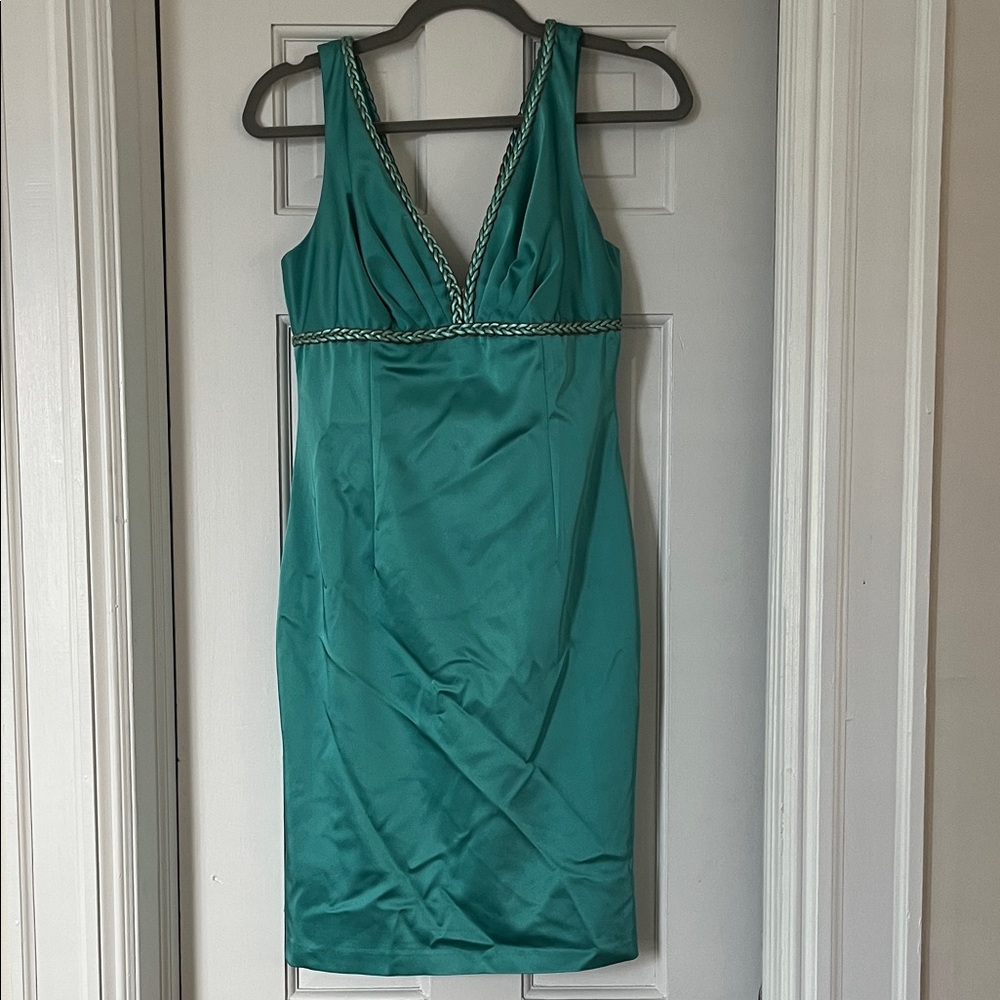 Kay Unger Turquoise Braided Strap Mini Dress